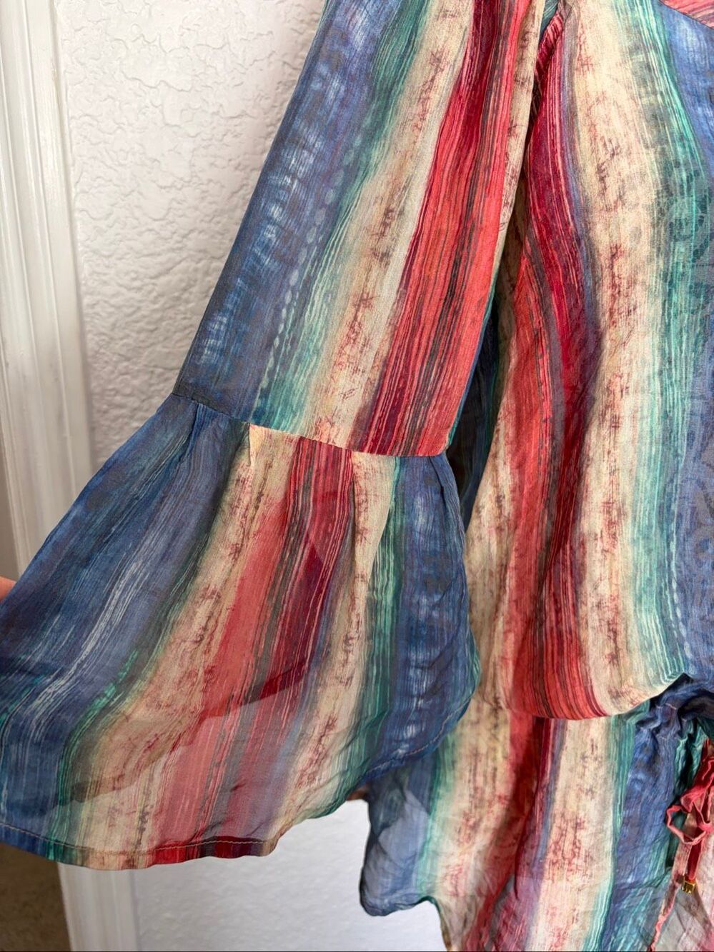 Vix Paula Hermanny 100% Silk Striped Cover-Up Tunic Bell Sleeve Size S - Picture 9 of 12